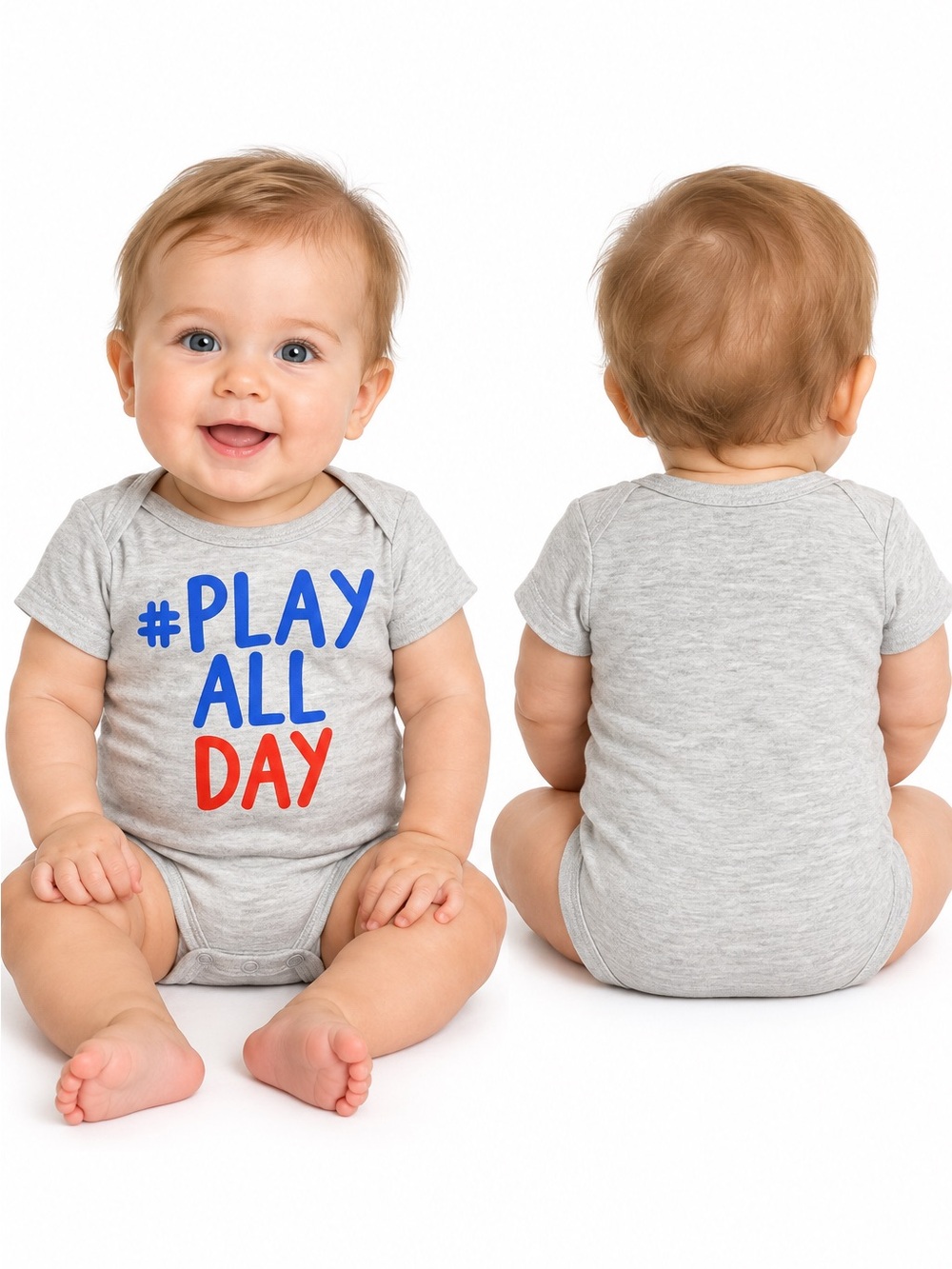 CUTIE PIE 3-6M Baby Gray Blue Red NWT Snap Bottom Unisex Onesie # Play All Day